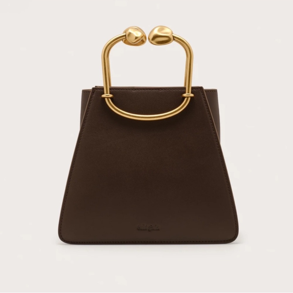 NWT Cult Gaia Maxine Top Handle Bag Luwak Dark Brown Leather
